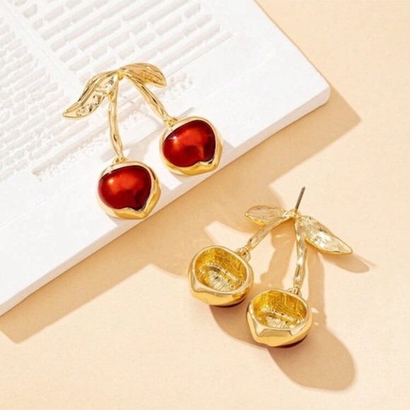 ✨NEW Cherry Drop Earrings in Gold and Red - Picture 4 of 5